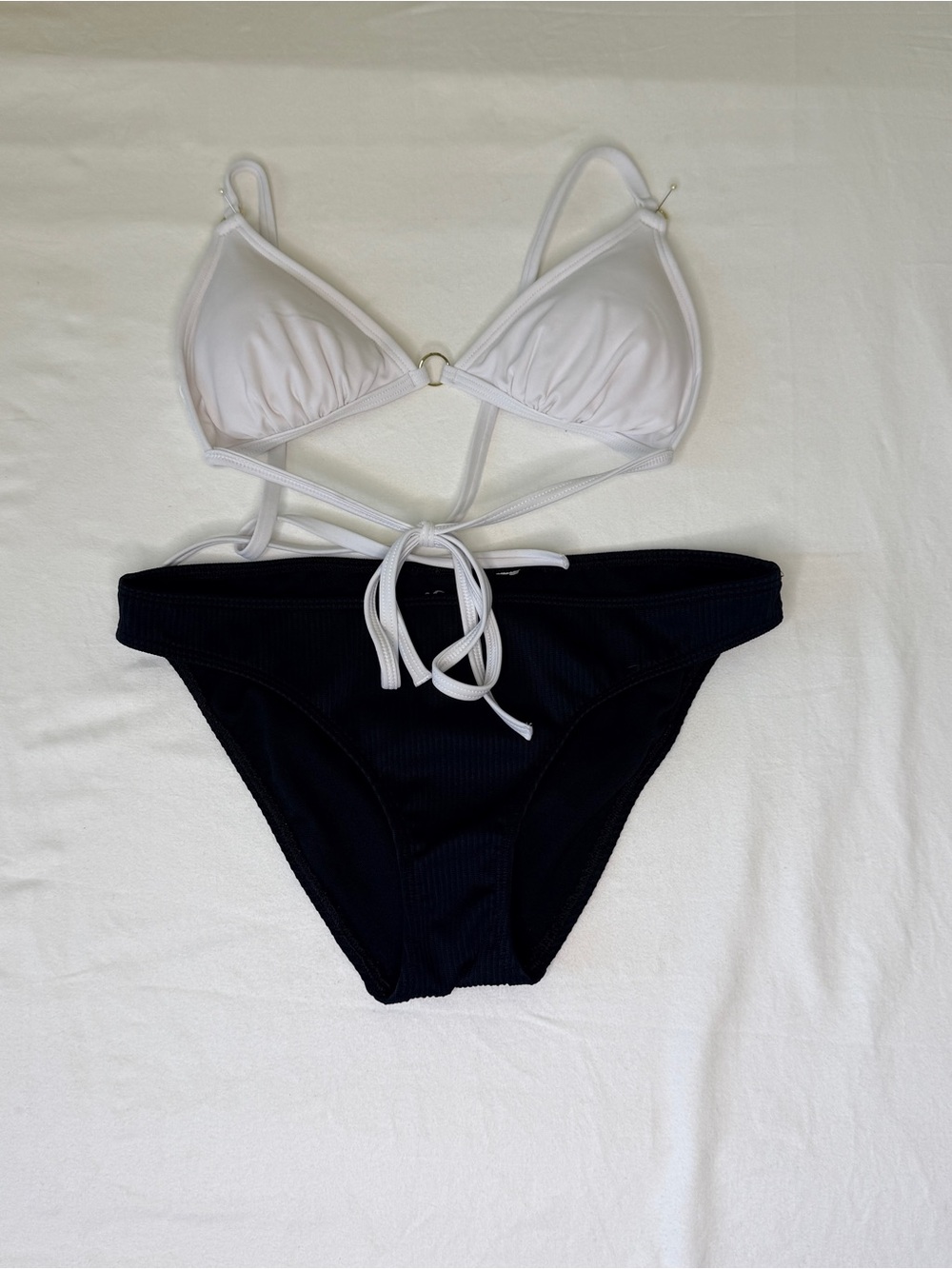 Hollister Black Ribbed Swim Bottoms with White Tie Top